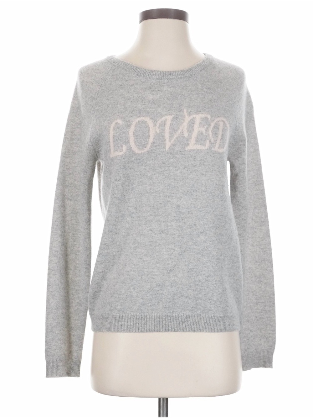 The Cashmere Project Women's Light Gray 'LOVED' Crewneck Sweater Size Small EUC